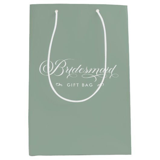 Green White Bridesmaid Elegante Script Typografie Mittlere Geschenktüte (Vorderseite)