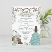 Green White Cacti Western Boots Charra Quinceañera Einladung (Stehend Vorderseite)