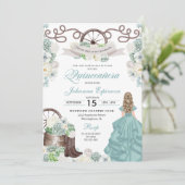 Green White Cacti Western Boots Charra Quinceañera Einladung (Stehend Vorderseite)
