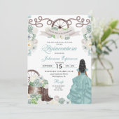 Green White Cacti Western Boots Charra Quinceañera Einladung (Stehend Vorderseite)