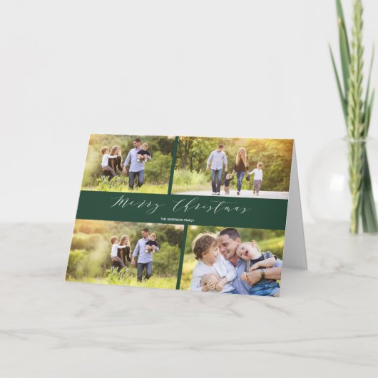 Green White Calligraphy Christmas Faltcard Feiertagskarte (Vorderseite)