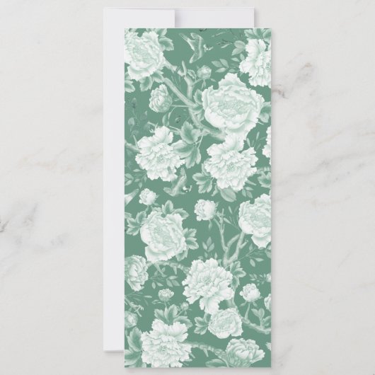 Green White Chinoiserie Blumenstrauß Speisekarte K Einladung (Rückseite)