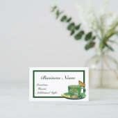 Green & White Coffee Cup Visitenkarte (Stehend Vorderseite)