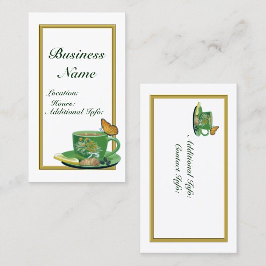 Green & White Coffee Cup Visitenkarte 2 (Vorne/Hinten)