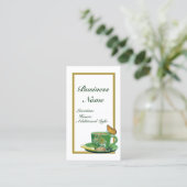 Green & White Coffee Cup Visitenkarte 2 (Stehend Vorderseite)