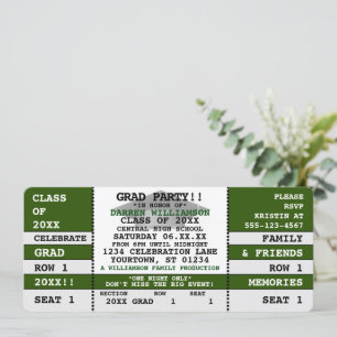 Green White Concert Ticket Grad Party Einladung
