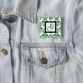 GREEN WHITE DAMASK BLACK SQUARE MONOGRAMM BUTTON (Beispiel)