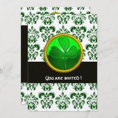 GREEN WHITE DAMASK MIT KLEEBLATT Black Champagne Einladung (Vorne/Hinten)