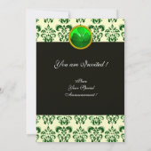 GREEN WHITE DAMASK MIT KLEEBLATT Black Silver Einladung (Rückseite)