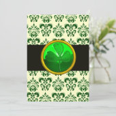 GREEN WHITE DAMASK MIT KLEEBLATT St Patrick's Day Einladung (Stehend Vorderseite)
