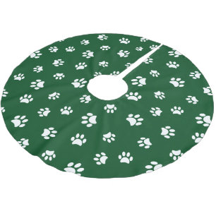 Green White Dog Cat Paw Prints Muster Weihnachten Polyester Weihnachtsbaumdecke