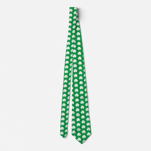 Green White Elegant Irish Kleeblatt Clover Pattern Krawatte (Rückseite)