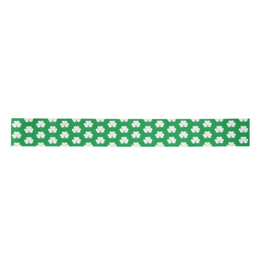 Green White Elegant Irish Kleeblatt Clover Pattern Satinband (Vorderseite)