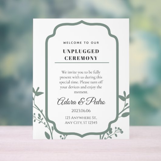 Green & White Elegant Wedding Acrylschild (Neutral)