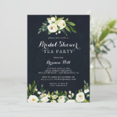 Green White Floral Blue Brautparty Tee Party Einladung (Stehend Vorderseite)