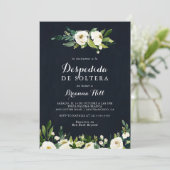 Green White Floral Blue Spanisches Brautparty Einladung (Stehend Vorderseite)