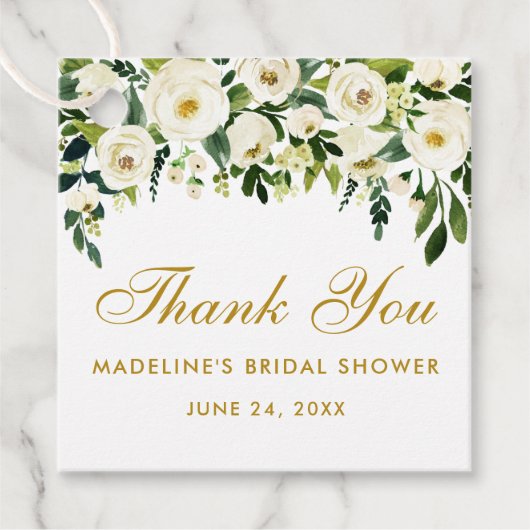 Green White Floral Brautparty Danke Gold Geschenkanhänger (Vorderseite)