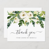 Green White Floral Budget Danke Karte (Vorne/Hinten)