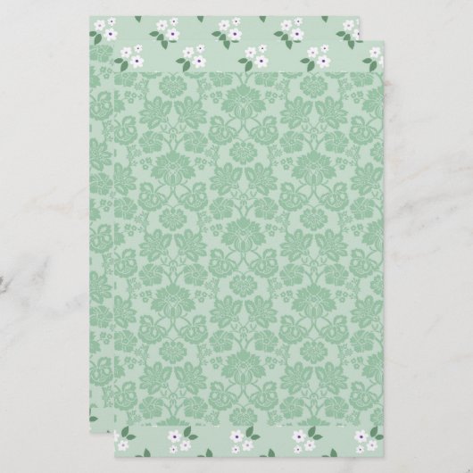 Green White Floral Damask Simple Modern Briefpapier (Vorne/Hinten)
