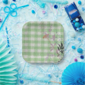 Green White Floral Gingham Kariert Country Farm Pappteller (Party)