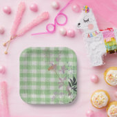 Green White Floral Gingham Kariert Country Farm Pappteller (Party)