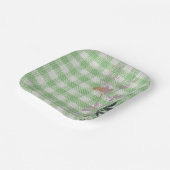 Green White Floral Gingham Kariert Country Farm Pappteller (Gewinkelt)
