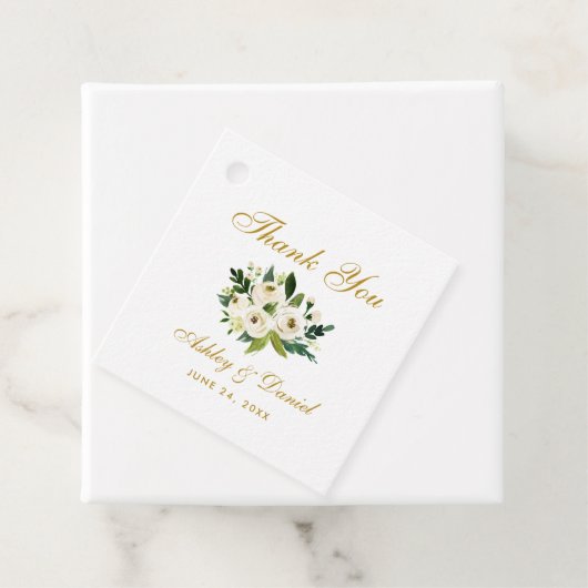 Green White Floral Gold Hochzeit Vielen Dank Geschenkanhänger (Beispiel)