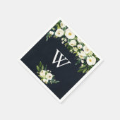 Green White Floral Royal Blue Monogram Wedding Serviette (Ecke)