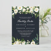 Green White Floral Royal Blue Nuestra Boda Wedding Einladung (Stehend Vorderseite)