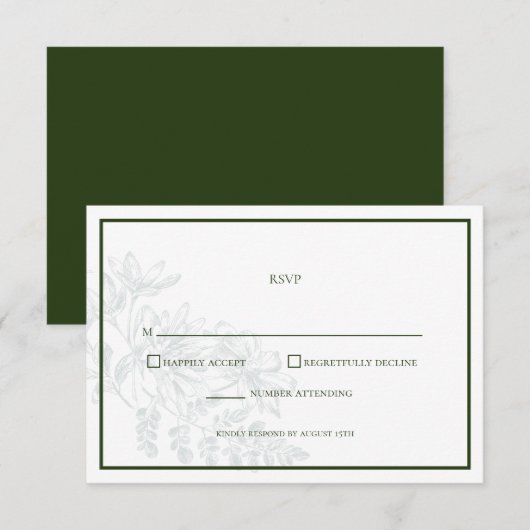 Green White Floral Simple Wedding RSVP Card Karte (Vorne/Hinten)