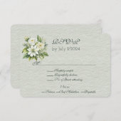 Green White Floral Wedding Bouquet RSVP Karte (Vorne/Hinten)