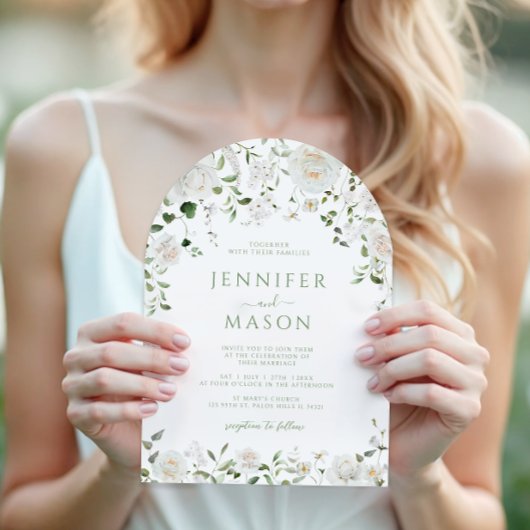 Green White Flowers Eucalyptus Rose Peony Wedding Einladung