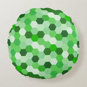 Green White Geometric Hexagon Rundes Kissen