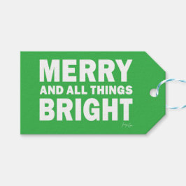 Green & White Gift Tag | Merry & All Things Bright Geschenkanhänger