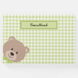 GREEN & WHITE GINGHAM KARIERT MIT TEDDY BEAR GÄSTEBUCH