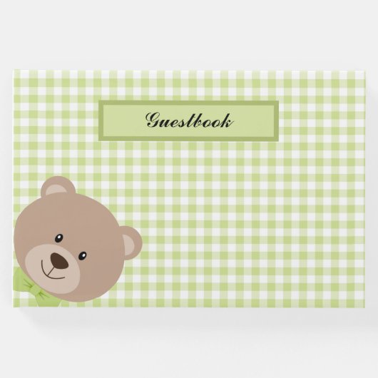 GREEN & WHITE GINGHAM KARIERT MIT TEDDY BEAR GÄSTEBUCH (Vorderseite)