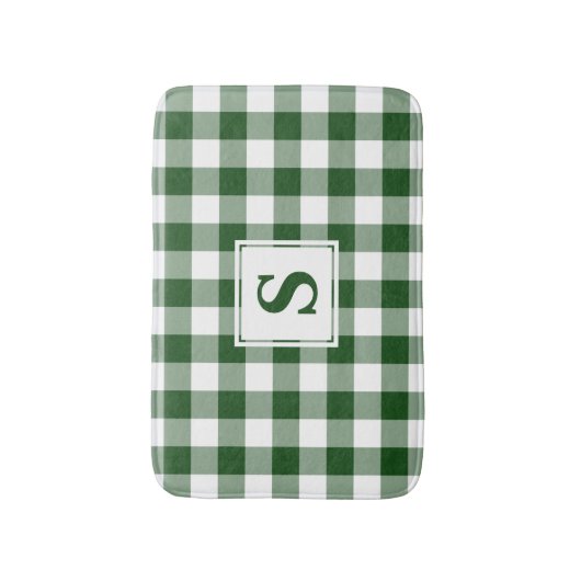 Green White Gingham Kariert Pattern Monogram Badematte (Vorderseite Vertikal)