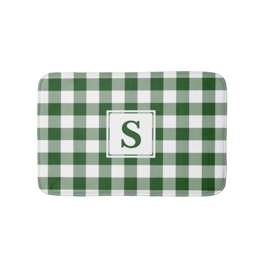 Green White Gingham Kariert Pattern Monogram Badematte (Vorderseite)