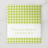 Green & White Gingham Karierte Karo Hochzeitsfeier Platzkarte (Außenseite Aufgefaltet)