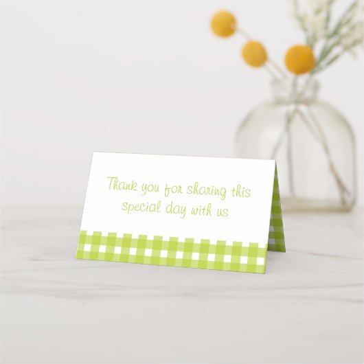 Green & White Gingham Karierte Karo Hochzeitsfeier Platzkarte (Vorderseite)