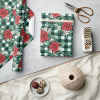 Green White Gingham Poinsettia Xmas Blumenmuster