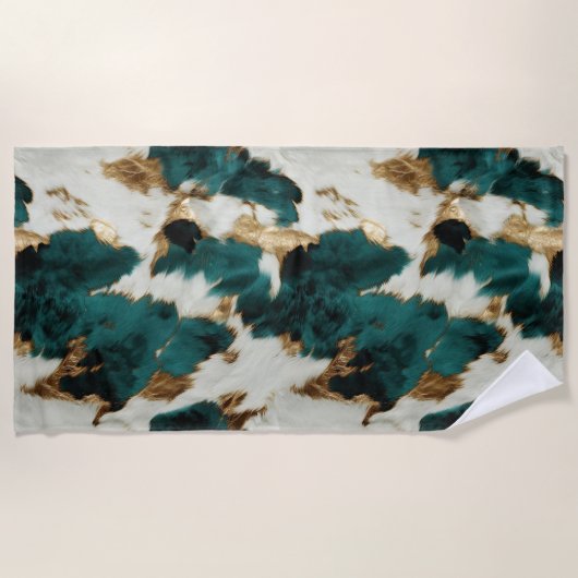 Green White Gold Cowhide Strandtuch (Vorderseite)
