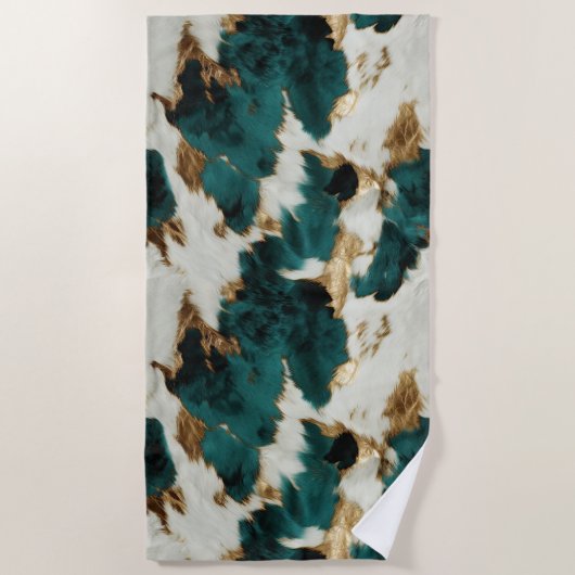 Green White Gold Cowhide Strandtuch (Vorderseite)