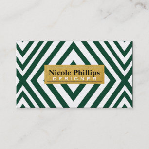 Green White Gold Geometric Line Chic Business Card Visitenkarte