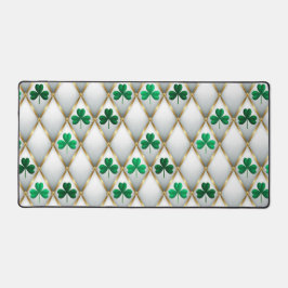 GREEN WHITE GOLD IRISH TUFTED LOOK SHAMROCKS SCHREIBTISCHUNTERLAGE
