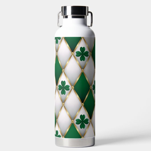 GREEN WHITE GOLD IRISH TUFTED LOOK WITH SHAMROCKS TRINKFLASCHE (Vorderseite)
