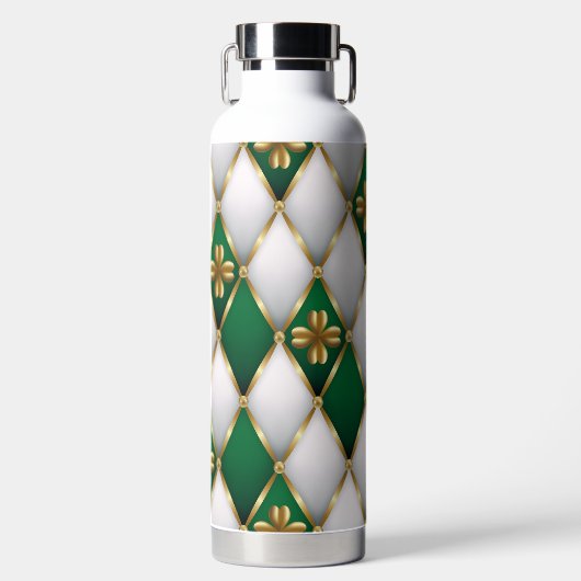 GREEN WHITE GOLD IRISH TUFTED LOOK WITH SHAMROCKS TRINKFLASCHE (Vorderseite)