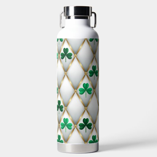 GREEN WHITE GOLD IRISH TUFTED LOOK WITH SHAMROCKS TRINKFLASCHE (Vorderseite)