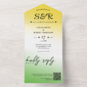 Green White & Gold Jamaica Ombre QR Code Wedding All In One Einladung (Innen Boden)