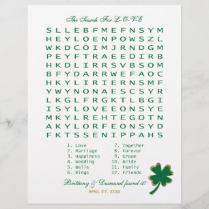 Green White Gold "Search for Liebe" Wordsearch Gam
